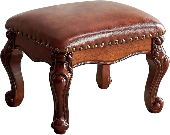 Foot Stool Ottoman Foot Rest Microfiber Leather Upholstered Footstool for Sofa, Living Room, Entryway, Solid Wood Stool (Flat Brown)-DeskLoop Office