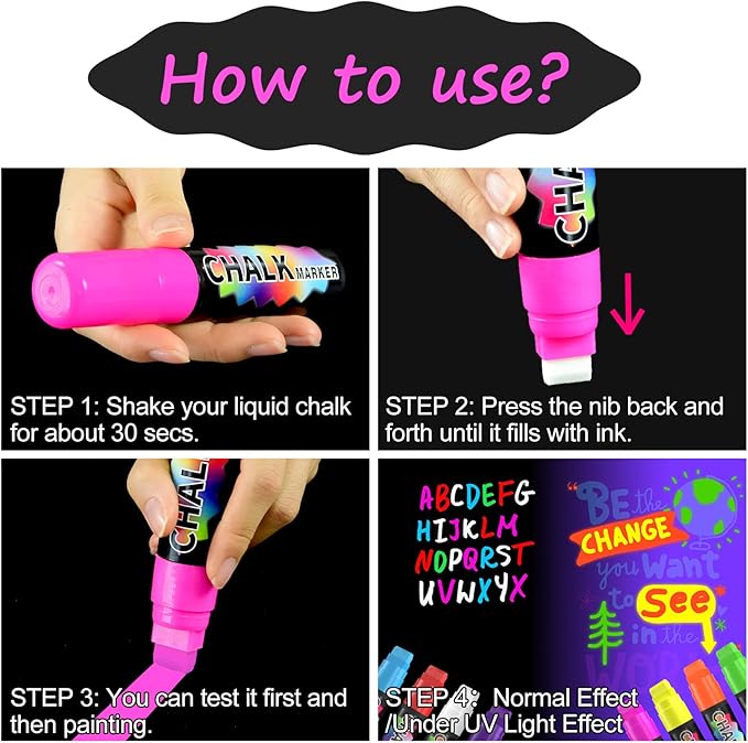 FansArriche Liquid Chalk Markers, 15mm Jumbo Car Window Markers, 8 Pack Erasable Neon Chalk Pens for Chalkboard, Blackboard, Glass, Signs, 3-in-1 Nib-DeskLoop Office