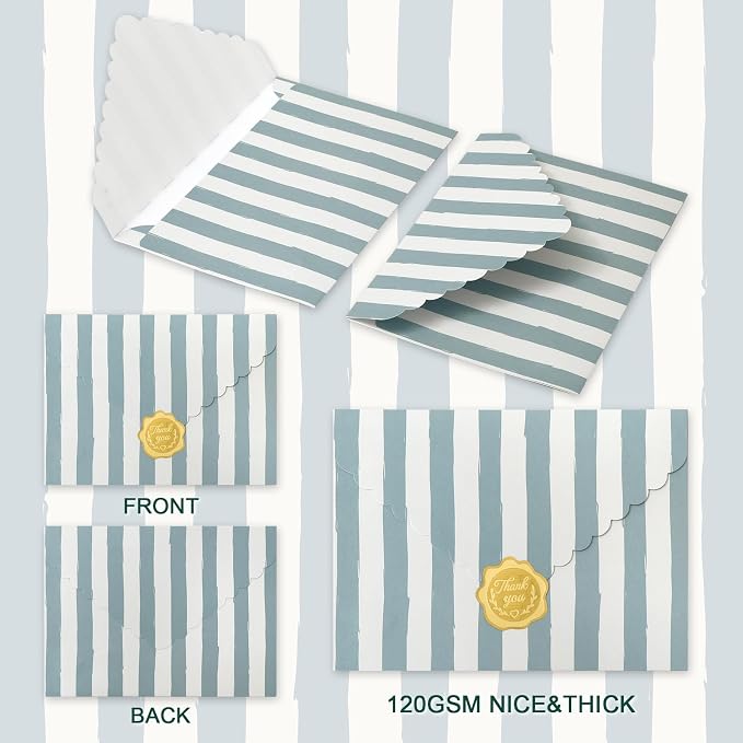 Whaline 50 Pcs Blue White Striped Envelopes Dusty Blue Invitation Envelope - Image 3