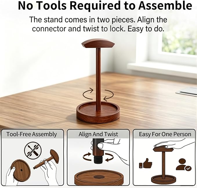 Headphone Stand Nature Wood Headset Hanger Mount Hook Gaming Holder Desktop - Image 8