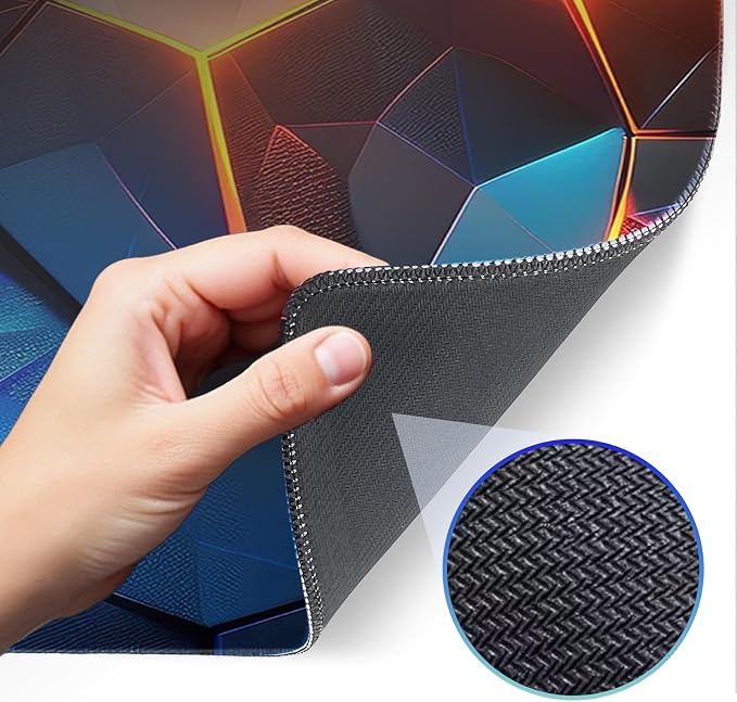Gaming Mouse Pad, Geometric Design, Non-Slip Rubber Bottom, Stitched Edges - Image 4