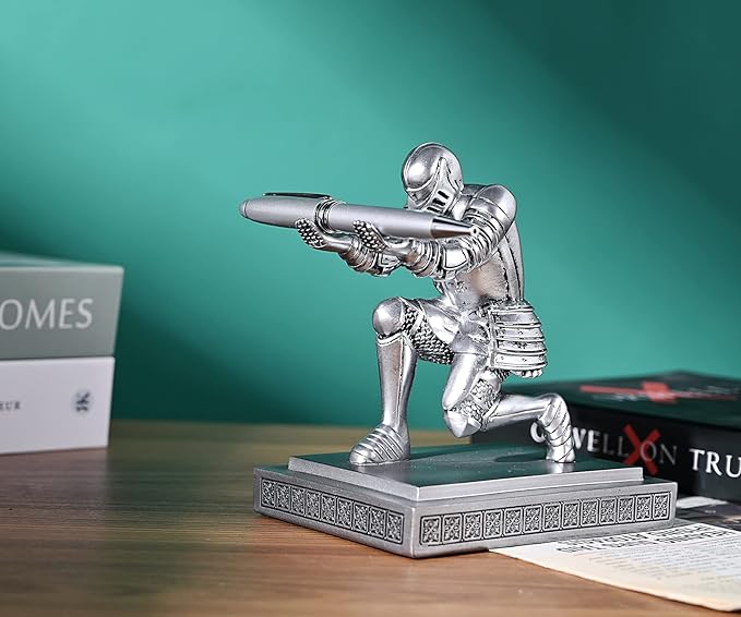 Knight Pen Holder Pen Stand Desk Organizers and Accessories Resin Pencil Holder as Gift with a Fancy Pen for Office and Home Desk Organizer (Silver)-DeskLoop Office