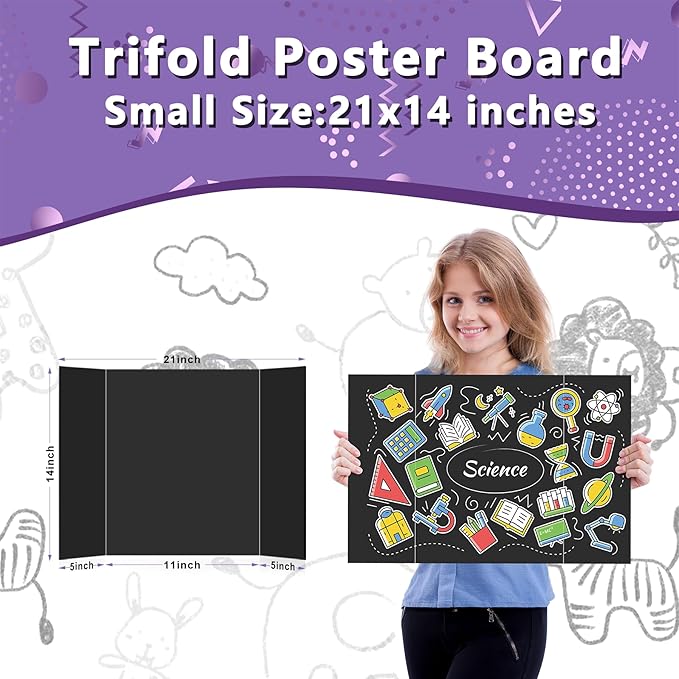 4 Pack Small Trifold Poster Board 21" x 14" Tri Fold Poster Boards Black Corrugated Cardboard Project Boards for Presentations, School Projects, Science Fair, Exhibition Event Display-DeskLoop Office