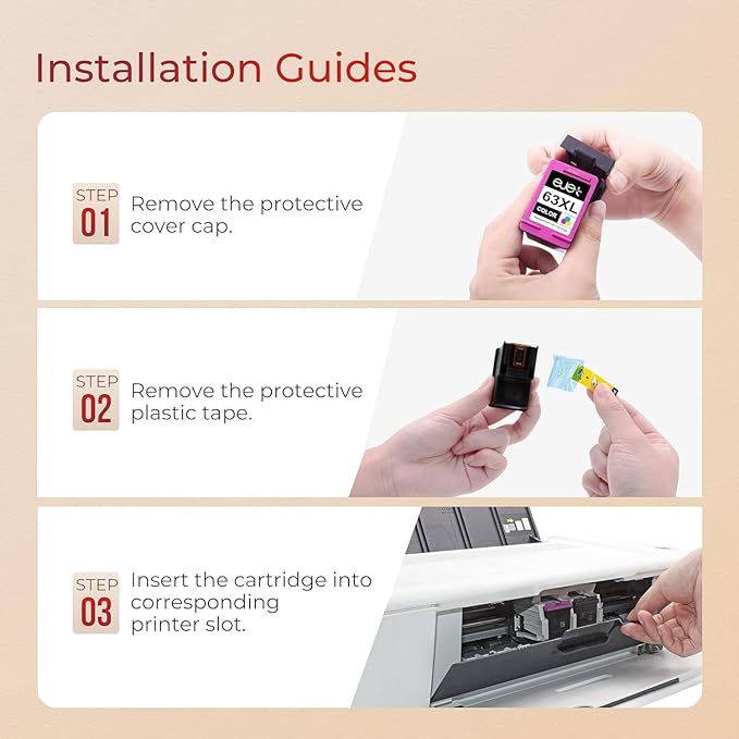 ejet 63XL Ink Cartridge Combo Pack Replacement for HP 63 Ink 63XL Ink Cartridges Black and Color for OfficeJet 3830 4650 5255 5258 4655 4652 3833 Envy 4520 4512 DeskJet 1112 3630 (1 Black,1 Tri-Color)-DeskLoop Office