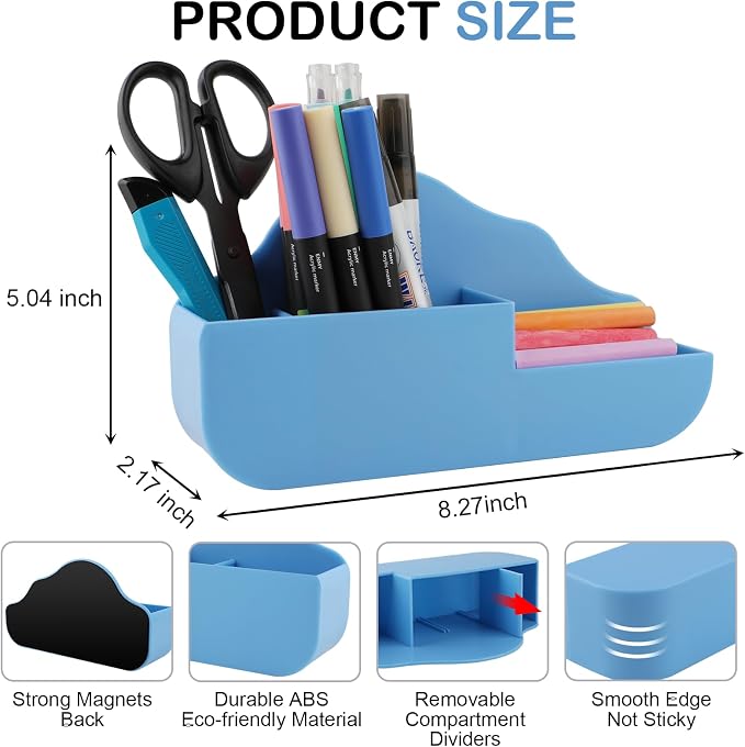 KITANIS Magnetic Pen Holder, 3 Compartments Magnetic Dry Erase Marker Holder - Image 2