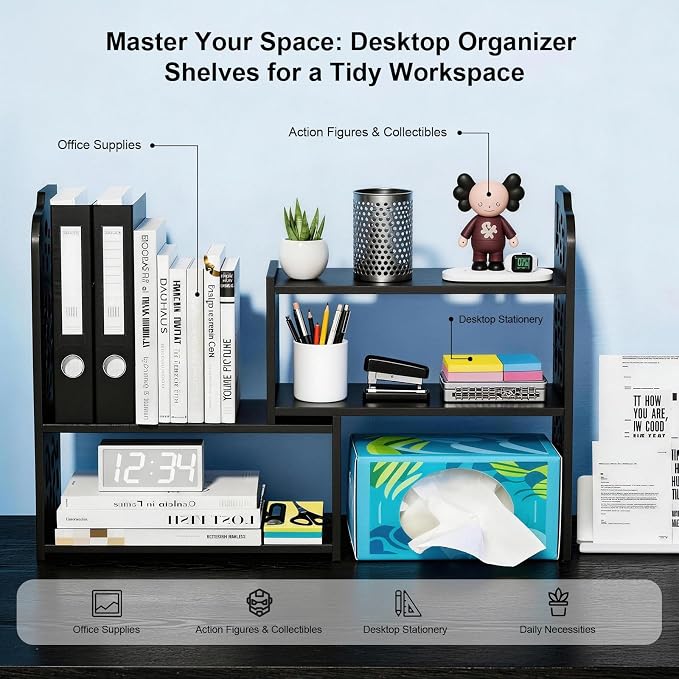 YGYQZ Desk Shelves Desktop Orgnizer Shelf-Black Office Organization - Image 3