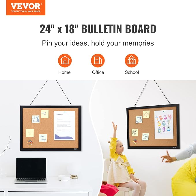 VEVOR Cork Board for Walls, Double-Sided Cork 24" x 18" Bulletin Board Vision - Image 2