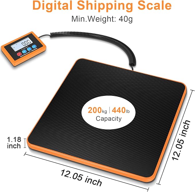 Fuzion Shipping Scale, 440LB/200KG x 10g Digital Postal Scale, Hold/Tare Function, Postage Scale for Packages Small Business/Luggage/Mailing, Battery & AC Adapter Included-DeskLoop Office