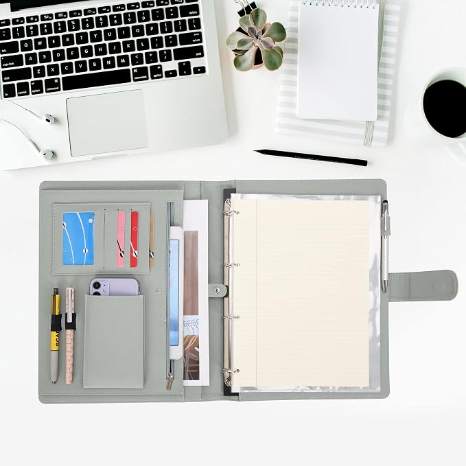 Wonderpool A4 PU Leather 3 & 4 Ring Holder Writing Portfolio Multi Document Case - Image 2