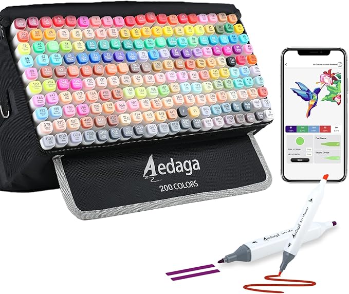 200 Colors Alcohol Markers with Free App, Dual Tip Art Marker with Kickstand Case for Artists Adults and Kids. Alcohol Based Markers for Coloring Painting Sketching and Drawing, Great Gift.-DeskLoop Office