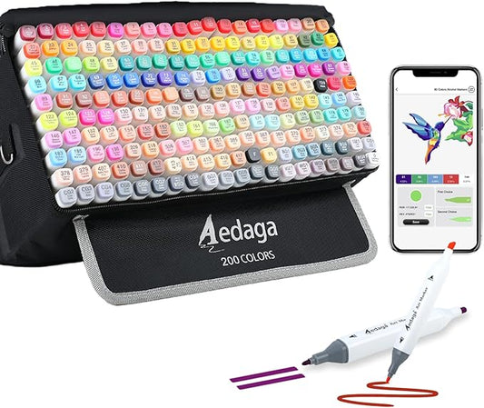 200 Colors Alcohol Markers with Free App, Dual Tip Art Marker with Kickstand Case for Artists Adults and Kids. Alcohol Based Markers for Coloring Painting Sketching and Drawing, Great Gift.-DeskLoop Office