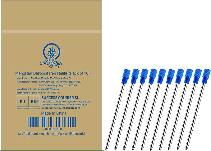 MengRan 2.75'' Mini D1 Ballpoint Ink Pen Refills, 10 Pack | 1mm Medium Tip by MengRan