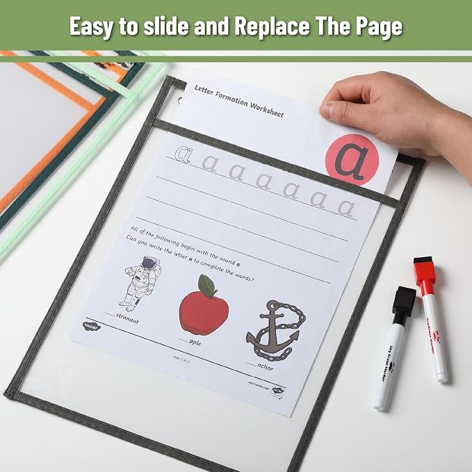 Mr. Pen- Reusable Dry Erase Pocket Sleeves, 6 Pack, Colorful | Clear Plastic - Image 5