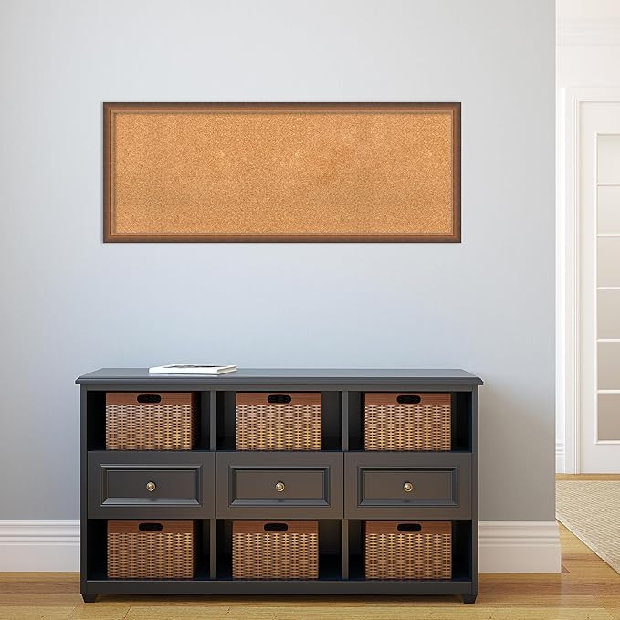 Amanti Art Natural Cork Board for Wall, 18x46 Vision Board with Bronze Frame, Oversize Corkboard Office Decor for Home Organization, Modern Corkboard Pinboard to Display Items for Home Organization-DeskLoop Office