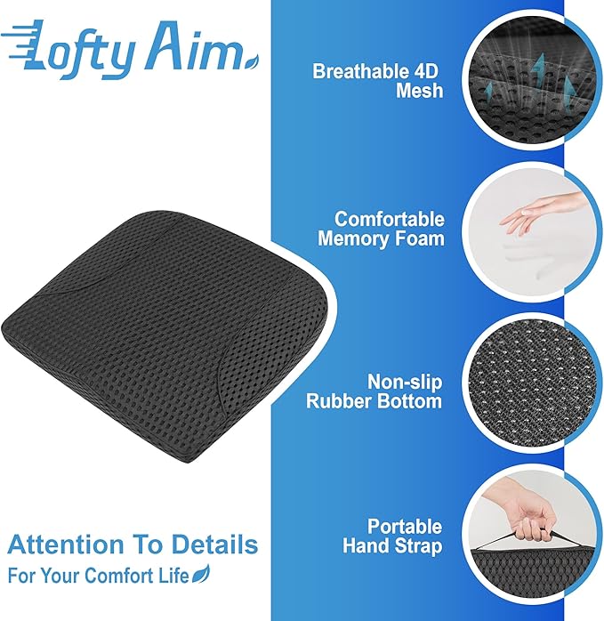 Car Seat Cushion, Comfortable Memory Foam Seat Pillow for Driving, Sciatica-Back Pain Relief, Cushion for Car-Truck, Office, Wheelchair - Mesh Black-DeskLoop Office