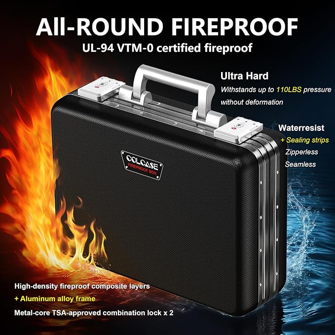 COLCASE Fireproof Document Box, Ultra Hard Metal Frame Fireproof Safe Box | - Image 2