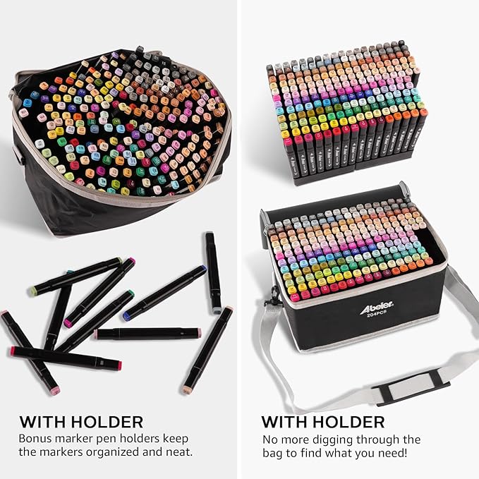 204 Alcohol Markers Set, Dual Tips Blender Art Markers for Drawing, Permanent Sketch Marker for Kids adult coloring, Alcohol Based, Adults Coloring and Artist Illustration.-DeskLoop Office