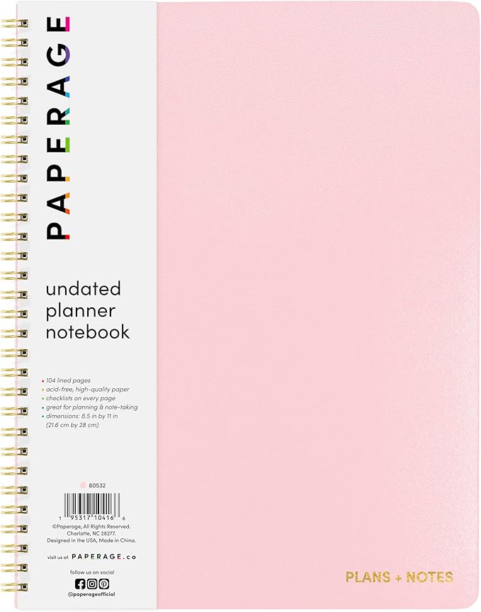 PAPERAGE Undated Daily Planner & To Do List Notepad, 8.5 in x 11 in, Spiral by PAPERAGE