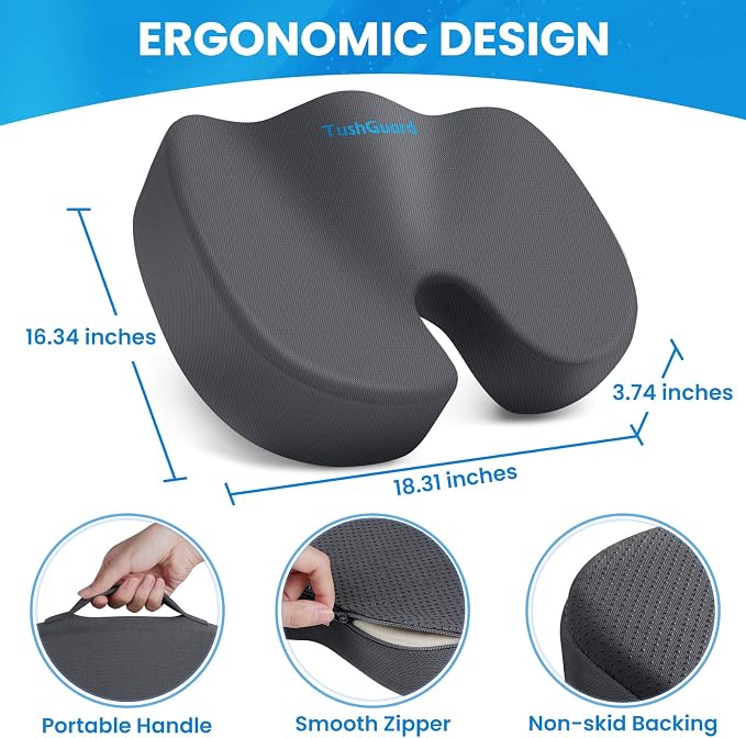 TushGuard Seat Cushion for Office Chair Memory Foam Non-Slip Cushion Back - Image 2