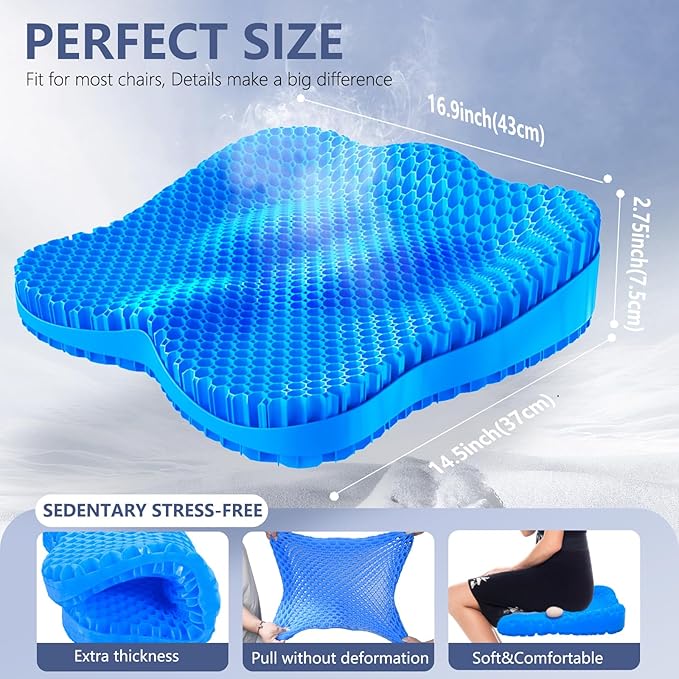 Gel Seat Cushion, Thicken Big Office Chair Cushion Chair Seat Pads for Long Sitting, Sciatica & Hip Pain Relief, Egg Seat Cushion for Wheelchair Car Office Home Travel Outdoor-DeskLoop Office