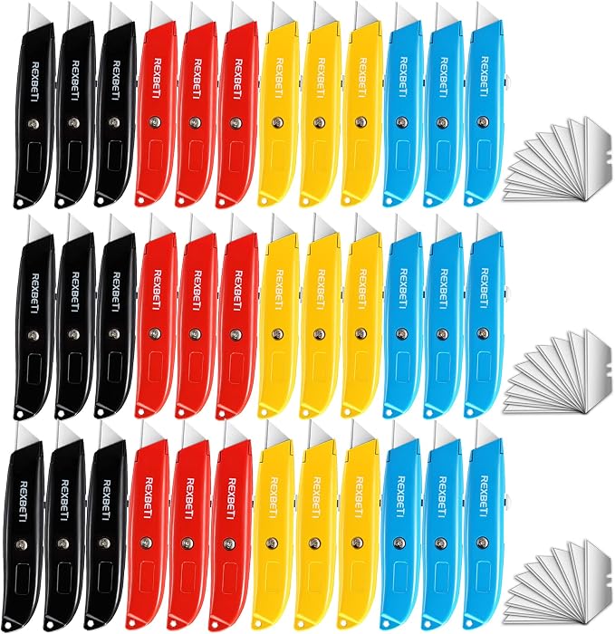 REXBETI 36 Pack Utility Knife Retractable Box Cutter, 4 Color Heavy Duty by REXBETI