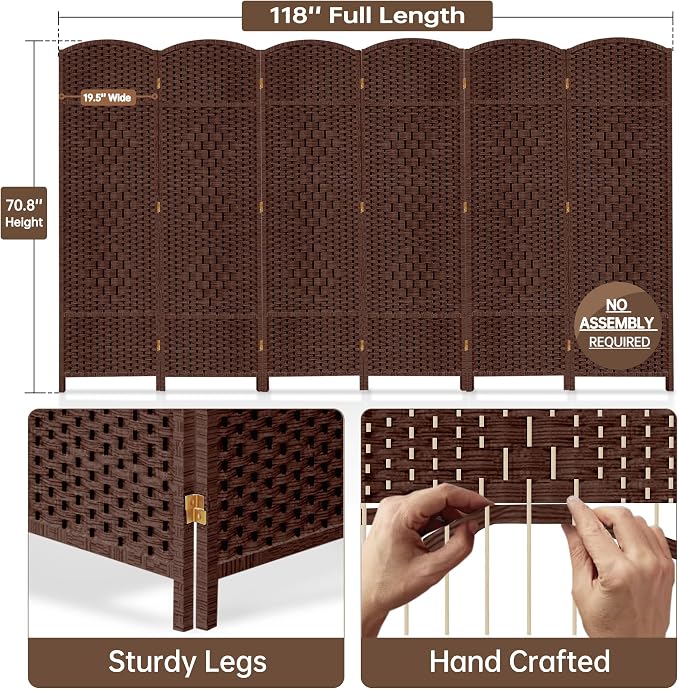 DURASPACE 6 Panel Room Divider, 6ft Tall Folding Privacy Screen, 19.5" Wide - Image 4