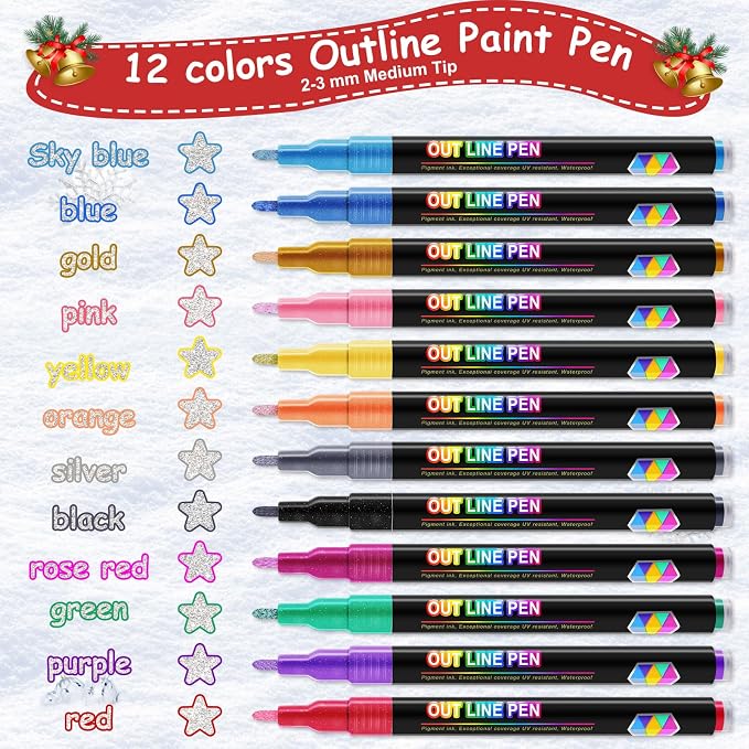 FUMILE 12 Colors Double Line Outline Markers, Glitter Markers - Image 2