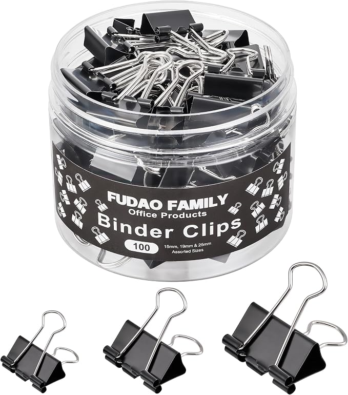 100pcs Binder Clips Assorted Sizes, Mini 3 Sizes by FUDAOFAMILY