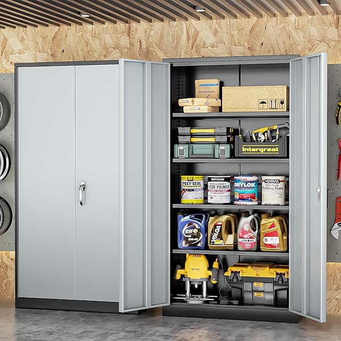 INTERGREAT Metal Storage Cabinet with Doors and Shelves,72" H Black Gray Steel Tool Locking Cabinet, Metal Storage Cabinet for Home Office, Warehouse, School-DeskLoop Office