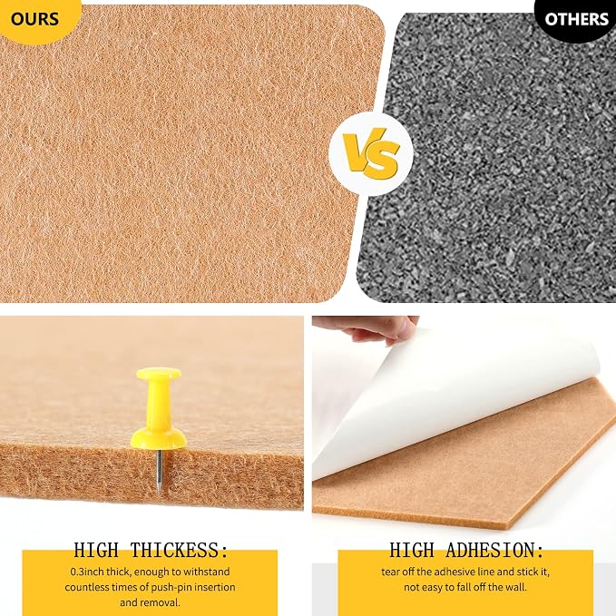 12" Large Bulletin Board with 30 Push Pins, Felt Wall Tiles - Image 7
