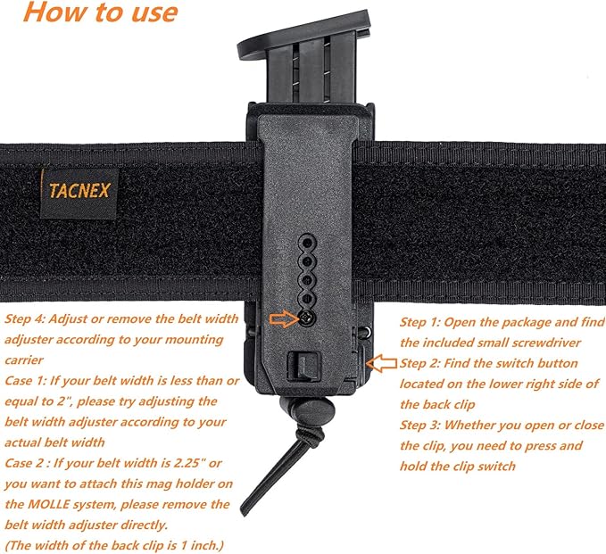 TACNEX Pistol Mag Holder w/Belt MOLLE Rotatable Adjustable Clip 9mm Magazine - Image 5