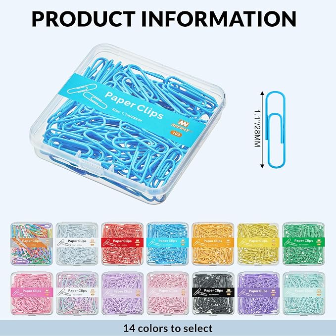 NEEWAY Small Paper Clips, 1.1 Inch Vinly Coated Colored Paperclips, 3 Pack of - Image 2