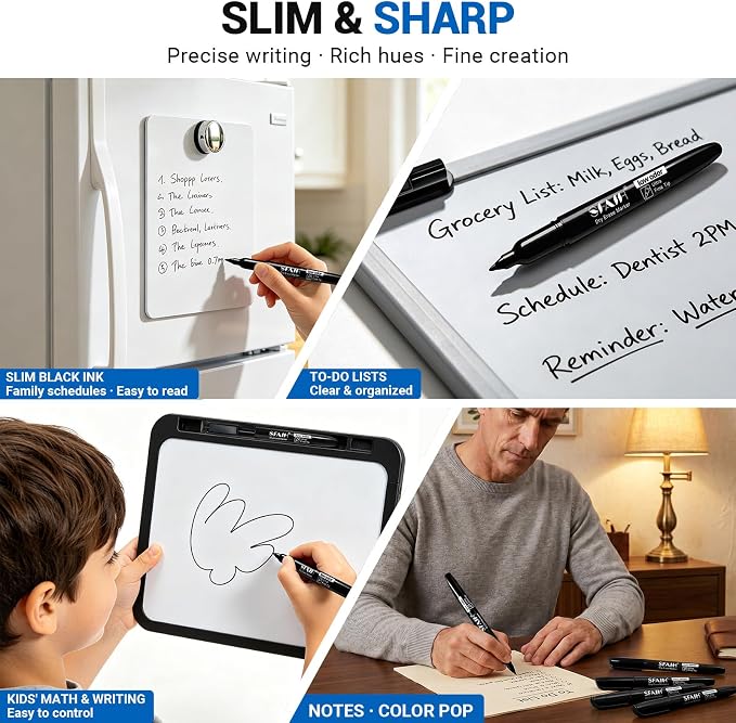 SFAIH Black Dry Erase Markers, Ultra Fine Tip 0.7mm Fine Point Thin Markers - Image 7