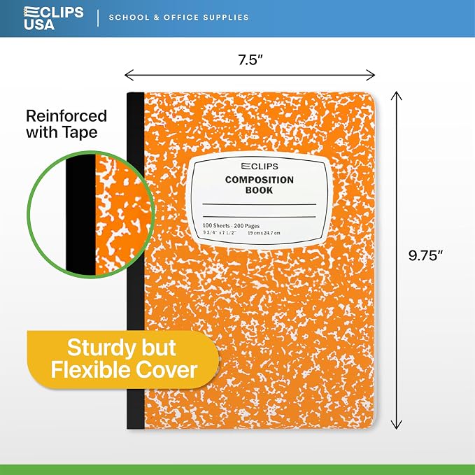 Composition Notebook Wide Ruled Composition Notebooks Bulk Orange Marble Hard - Image 3