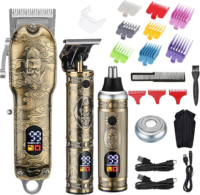Lanumi Hair Clippers for Men Cordless Hair Trimmer Beard Trimmer/Nose Trimmer Professional T-Blade Trimmer USB Rechargeable Hair Cutting Grooming Kit Barber Clippers Set LED Display-DeskLoop Office