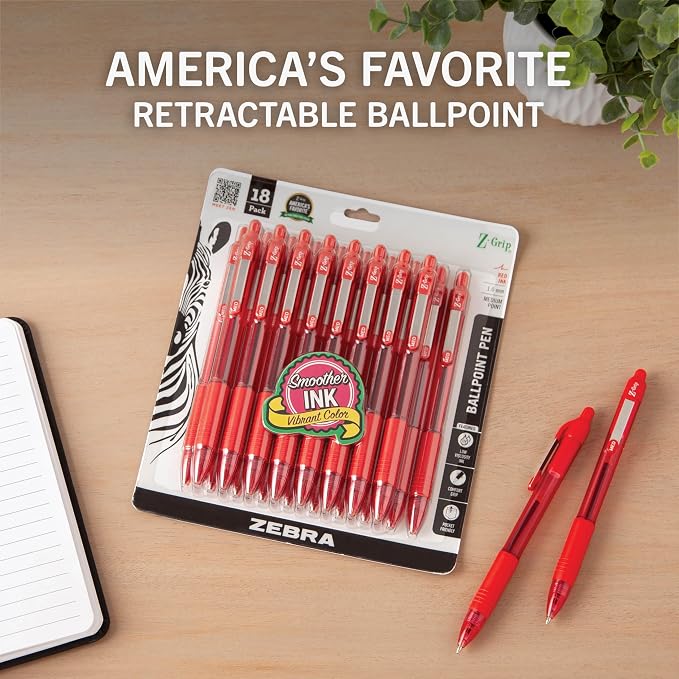 Zebra Pen Z-Grip Retractable Ballpoint Pen, Smooth-Flowing Red Ink, 1.0mm - Image 2