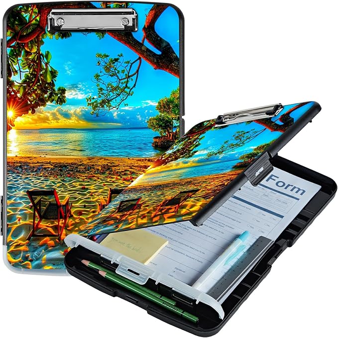 Beach Sunset A4 Clipboard with Storage Pen Holder, Clipboards Organizer Nursing by Unknown