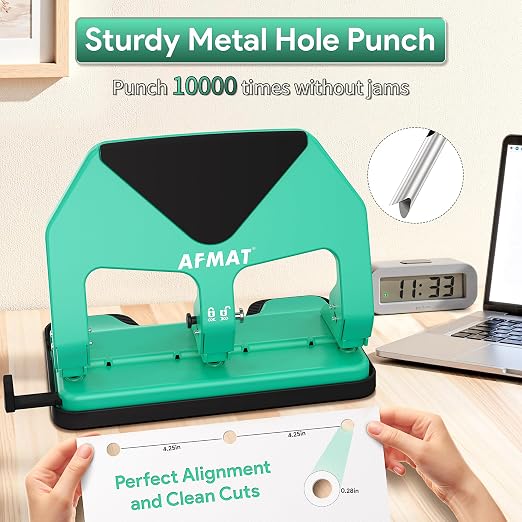 AFMAT Heavy Duty 3 Hole Punch, 50-Sheet Capacity, 50% Reduced Effort Three Hole - Image 4