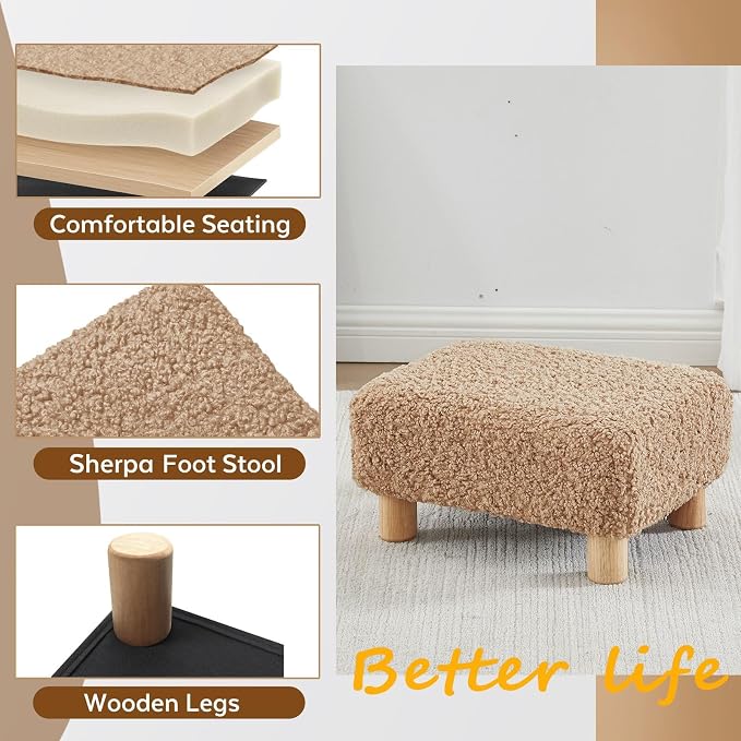 Small Foot Stool Ottoman, Sherpa Footstool Ottoman Foot Rest - Image 4
