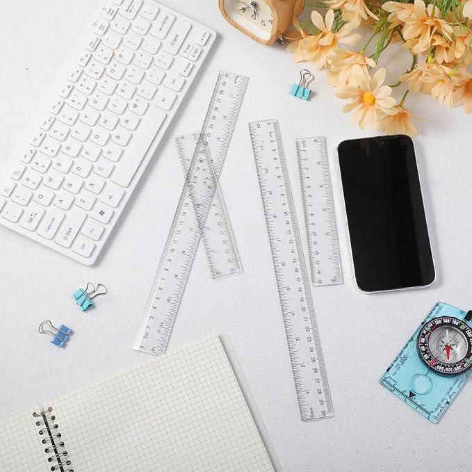 EBOOT 2 Pieces Plastic Ruler Straight Ruler Plastic Measuring Tool 12 Inches - Image 7