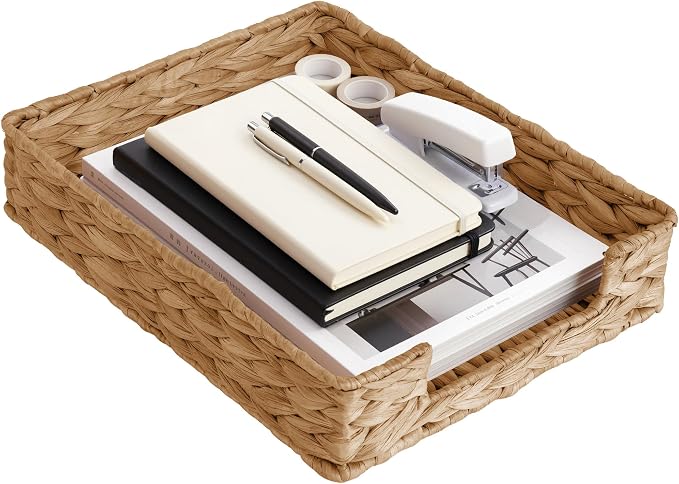 Letter Tray Water Hyacinth, Wicker Desk Organizer by Unknown