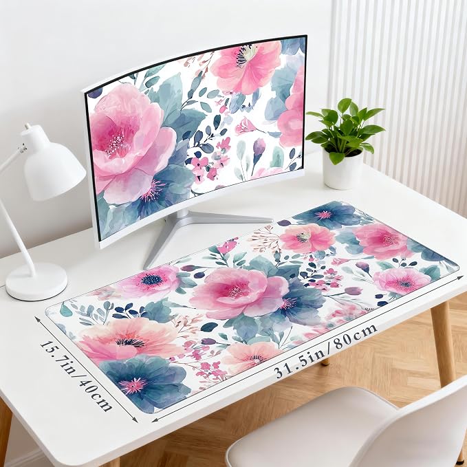 Desk Cover Mat, Floral Large Mouse Pad, Computer Laptop Mat Desk Decor - Image 2