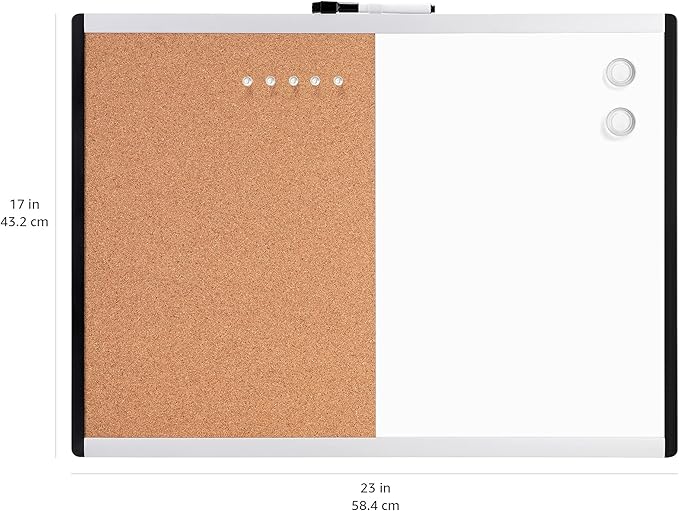 Amazon Basics Combo Magnetic Whiteboard&Cork Board for Home,Office and Classroom, Plastic/Aluminum Frame, White,Yellow, 17" x 23"-DeskLoop Office