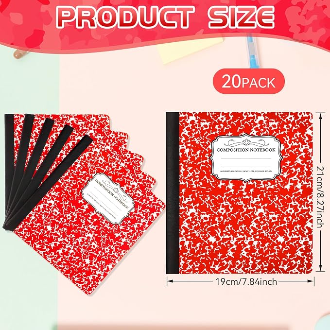 Seajan 20 Pack Composition Notebooks, Wide Ruled Paper, 7-1/2" x 9-3/4" Marble - Image 2