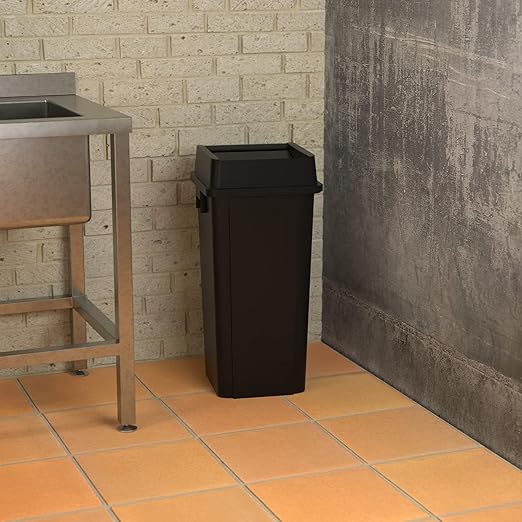 23 Gallon Black Square Commercial Trash Can with Lid-DeskLoop Office