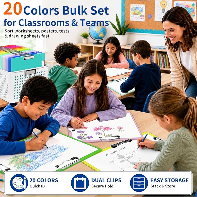 20 Pcs Extra Large 11x17 in Clipboards Bulk 20 Color Plastic Drawing Board | - Image 5