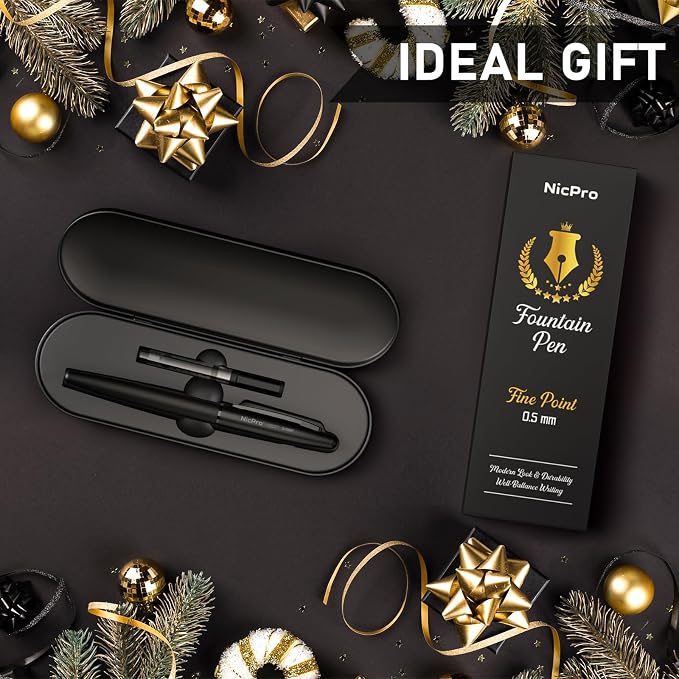 Nicpro Fountain Pen Set with Box, Classic Black Fancy Pen with Converter - Image 7