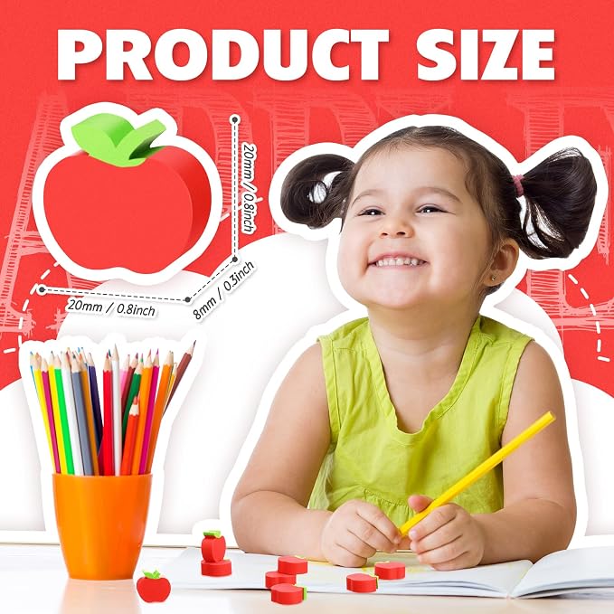 120pcs Mini Apple Erasers for Kids Bulk Classroom Welcome Back to School Gifts - Image 2
