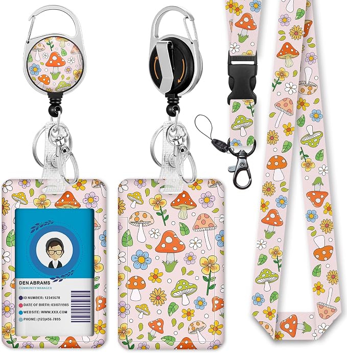Giancomics Lanyards for Id Badges, Mushroom ID Badge Holder by Giancomics