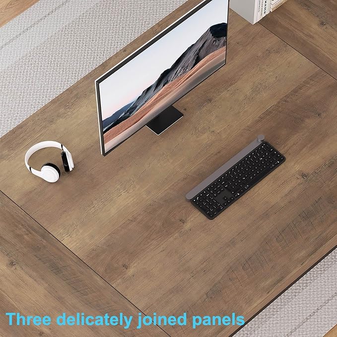 HSH Extra Large Home Office Desk, Rustic Wood and Metal Computer Desk for 2 People, 78 Inch Long Executive Writing Study Gaming Double Desk Workstation, Bedroom Living Room PC Table for 2 Monitors-DeskLoop Office